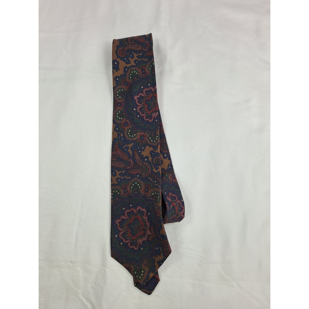 Van Heusen 417 Mens Paisley Necktie Navy Blue Burgundy Green Tan Silk Blend Tie
